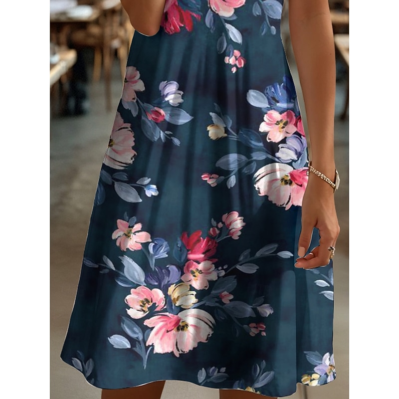 Women's Mini Dress Casual Dress T Shirt Dress Tee Dress Sundress A Line Dress Vacation Casual Boho Beach Regular Fit Floral Graphic Short Sleeve V Neck Red Blue Purple Brown Summer Spring3