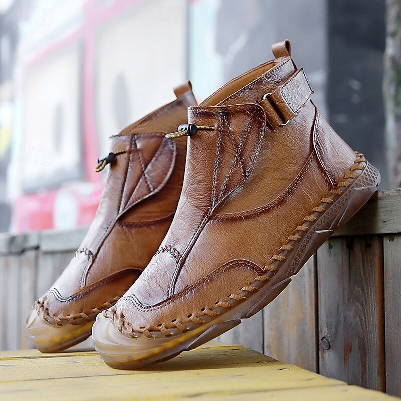 Men's Handmade Moccasin-Style Ankle Boots with Side Zipper – Vintage-Inspired Casual Shoes for Travel, Driving and Weekend Adventures3