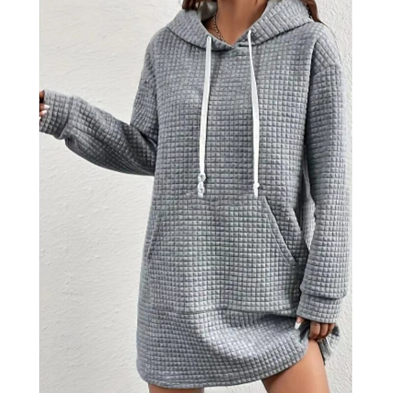 Women's Texture Sweatshirt Pullover Hoodie Waffle  Sweatshirt Plain Streetwear Casual Comfy Long Sleeve Hooded Regular Tops Street Holiday Going out Pocket Black Coffee Gray Fall