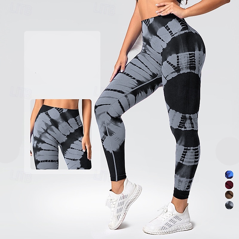 Women's Workout Leggings Yoga Pants Tummy Control High Waist Dance Pilates Running Bottoms Tie Dye Black Yellow Burgundy Fall Sports Activewear Tight Fit3