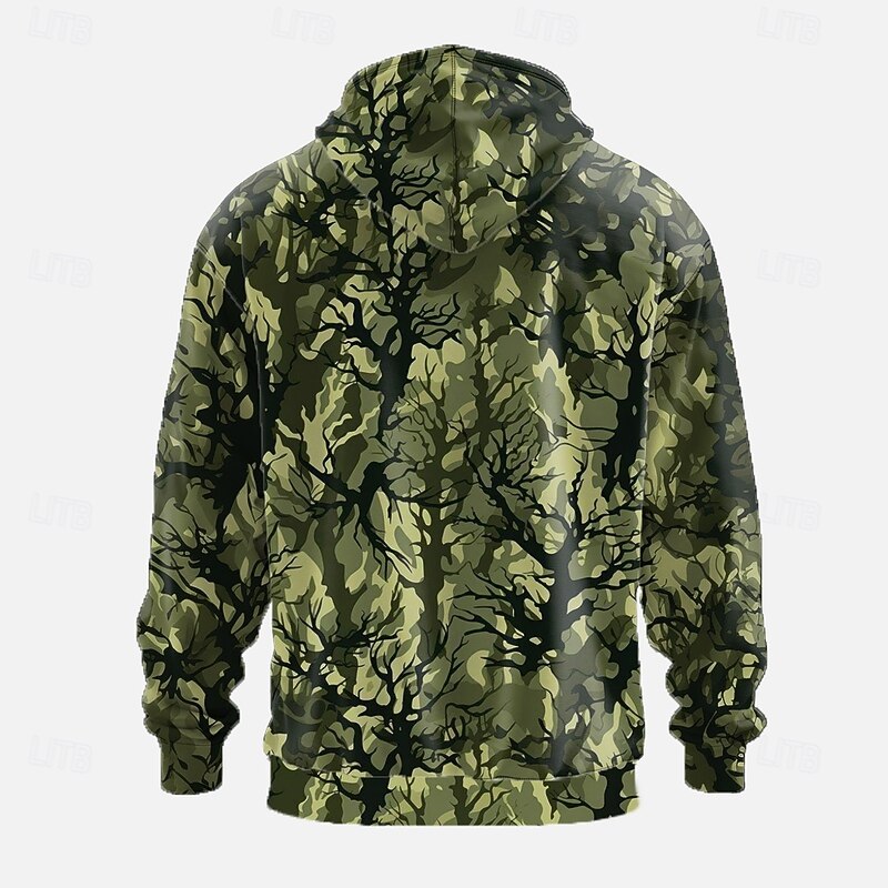Men's Camo / Camouflage Hoodies Sweatshirt Ethnic Long Sleeve Crew Neck Holiday Hunting Purple Brown Drawstring Fall Winter Designer2