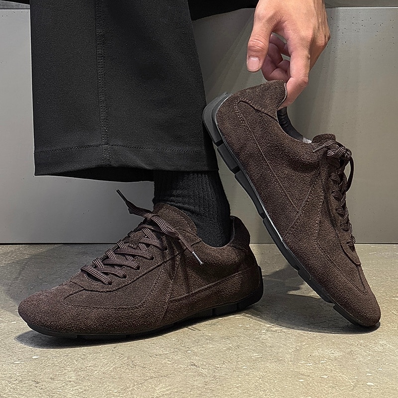Men's Dark Brown Suede Sneakers with White Rubber Sole, Stylish and Durable Cowhide Leather, Perfect for Casual Outings, Travel and Relaxed Events2