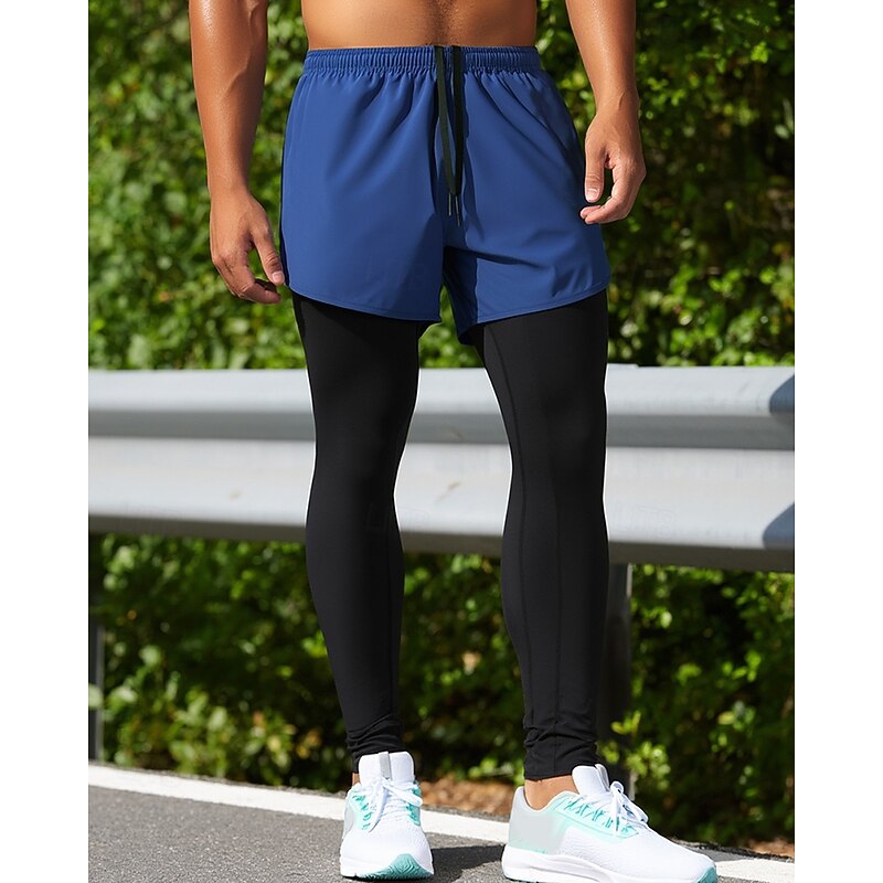 Men's Running Shorts shorts with tights Pocket Bottoms Athleisure Gym Workout Quick Dry Lightweight Breathable Running Yoga Regular Fit Sportswear Activewear Solid Colored Black Blue Grey2