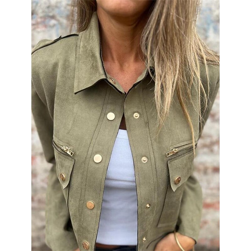 Women's Casual Jacket Comfortable Breathable Pocket Fashion Daily Plain Outdoor Casual Daily Single Breasted Regular Lapel Regular Fit Long Sleeve Outerwear Black White Light Green Spring Fall3