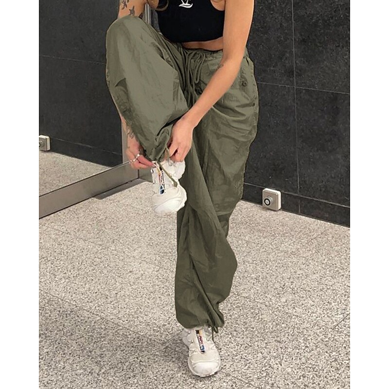 Women's Cargo Pants Slacks Streetwear Casual Full Length Natural Plain Elastic Drawstring Design Soft Street Daily Wear Weekend Black White Brown Green Fall Regular Fit3