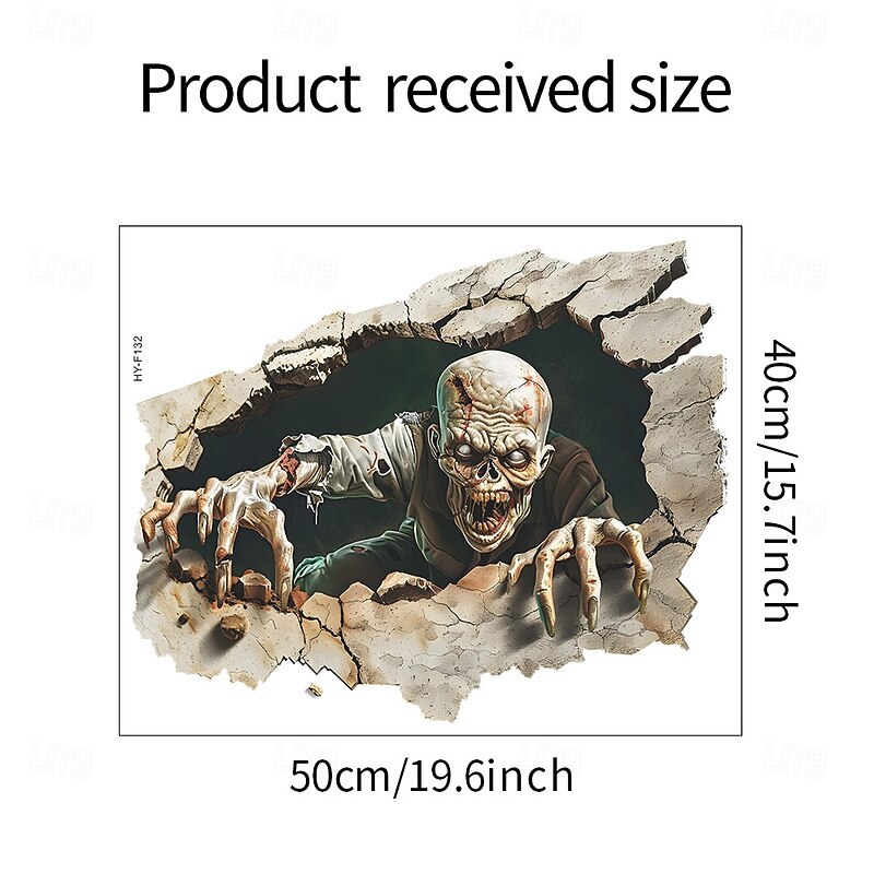 Halloween 3D Broken Wall Decal Sticker, Scary Zombie Peel and Stick Self-Adhesive Wall Sticker for Bedroom, Living Room, and Entryway, Horror Haunted House Home Decoration3