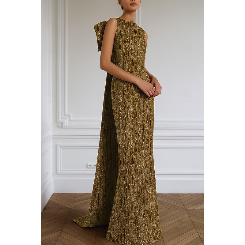 Black Tie Mermaid / Trumpet Crystal-embellished Jersey Evening Gown Elegant Dress Formal Wedding Floor Length Sleeveless Crew Neck with Detachable Bow(s)4