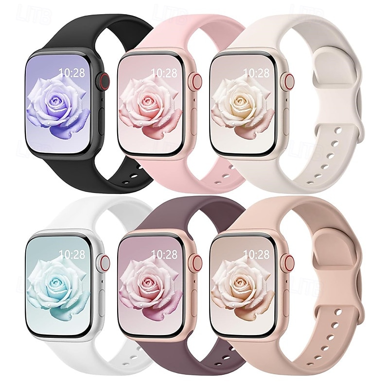 6 Pack Sport Band Compatible with Apple Watch band 38mm 40mm 41mm 42mm 44mm 45mm 49mm Cute Silicone Strap Replacement Wristband for iwatch Ultra 2 Series 9 8 7 SE 6 5 4 3 2 13