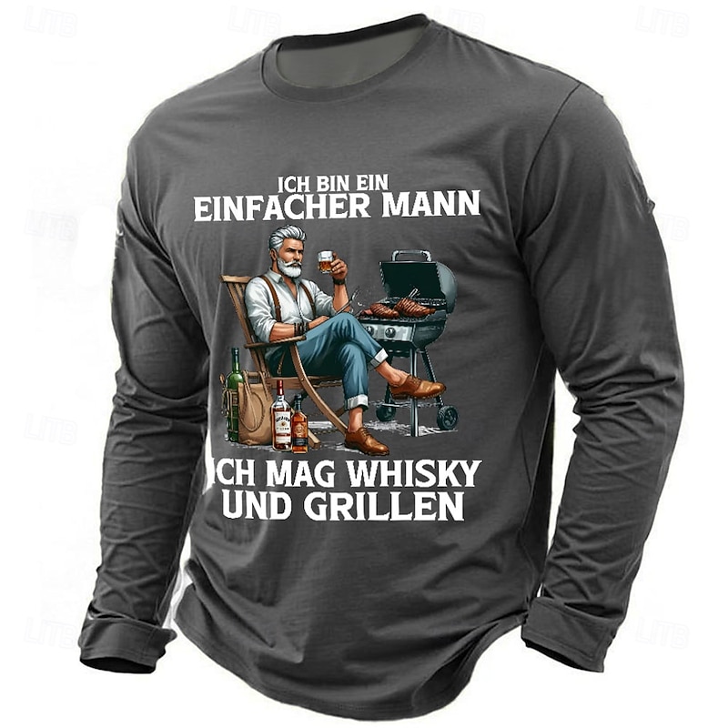 Men's 'I Am A Simple Man' Whisky & Grilling Graphic Long Sleeve Tee - Lifestyle Humor Shirt4