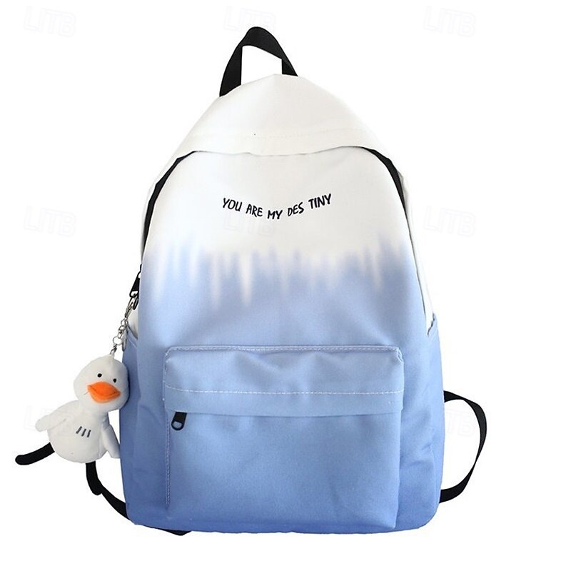 Aesthetic Gradient Backpack for Teen Girls – Lightweight School Bag with Cute Duck Keychain, Soft Pastel Bookbag for Back to School or Daily Use2