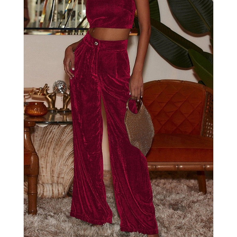 Women's Wide Leg Corduroy Pants Slacks Streetwear Casual Full Length Natural Plain Pocket Elastic Waist Soft Holiday Daily Wear Weekend Depression Green Apricot Black Red Fall Regular Fit2