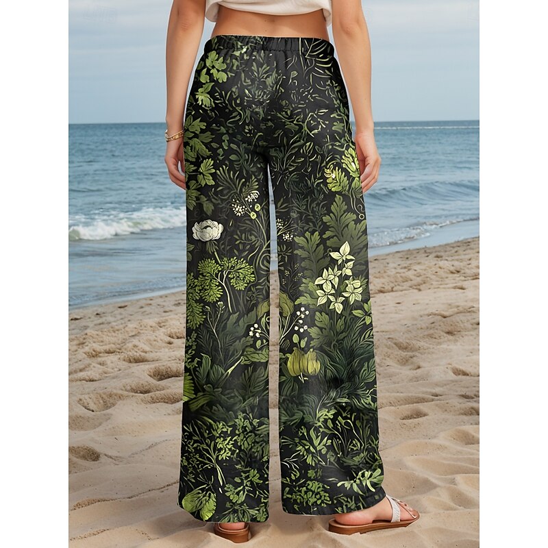 Women's Culottes Wide Leg Wide Leg Chinos Vacation Vintage Ethnic Style Full Length High Waist Floral Graphic Quick Dry Breathability Soft Inelastic Formal Outdoor Vacation Amethyst Robin's Egg Blue2