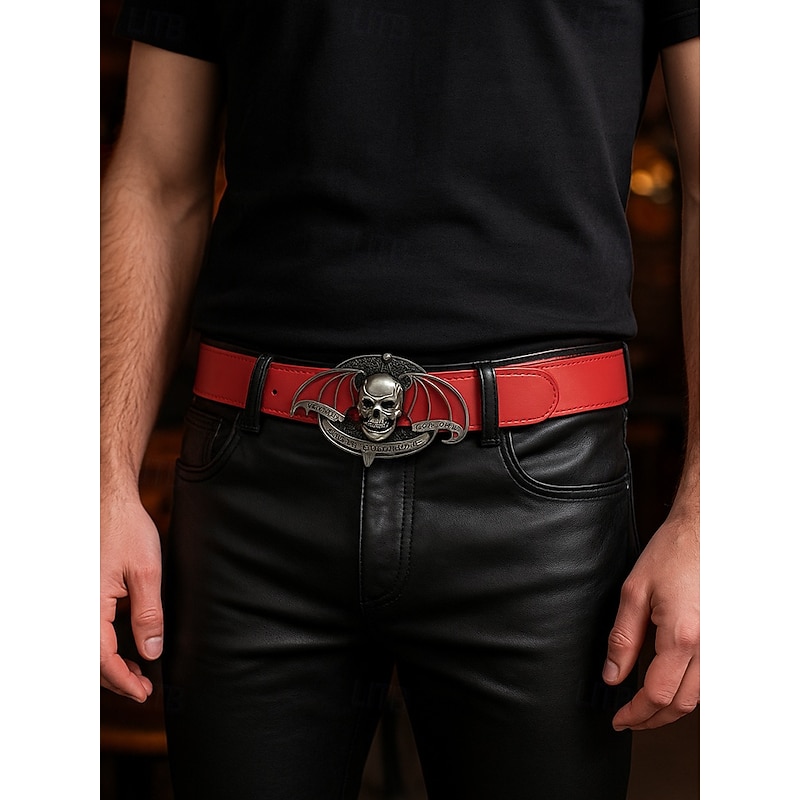 Men's Heavy Metal Skull Buckle Faux Leather Belt – Gothic Punk Style, Adjustable Waist, Perfect for Halloween Costumes, Concerts and Rock Parties2