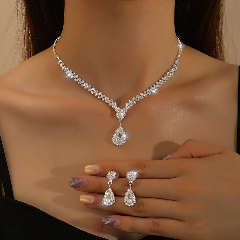 Bridal Jewelry Sets Two-piece Suit Imitation Diamond 1 Necklace Earrings Women's Classic Sweet Lovely Classic Love Precious Jewelry Set For Wedding Gift4