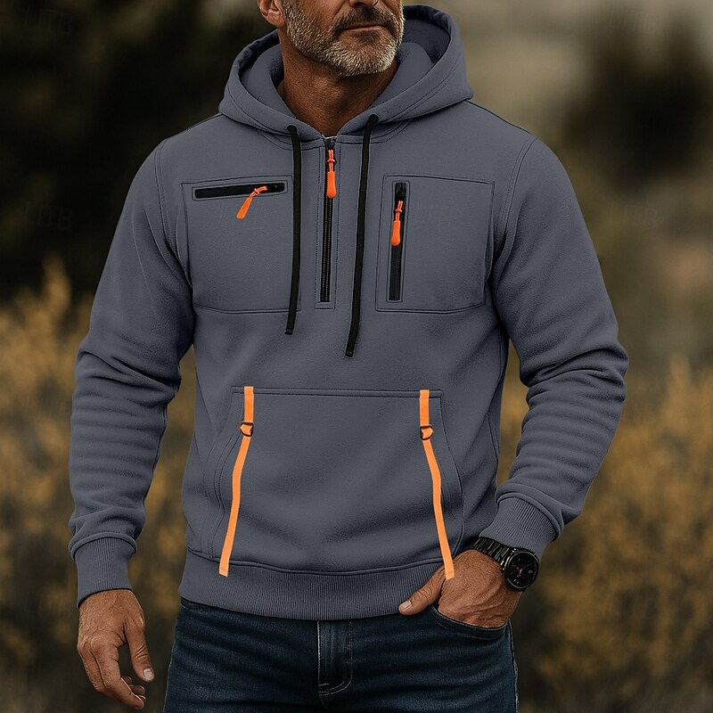 Men's Hoodie Quarter Zip Hoodie Tactical Hoodie Black Army Green Navy Blue Khaki Light Grey Hooded Plain Zipper Sports & Outdoor Casual Daily Streetwear Cool Sportswear Spring &  Fall Clothing Apparel4