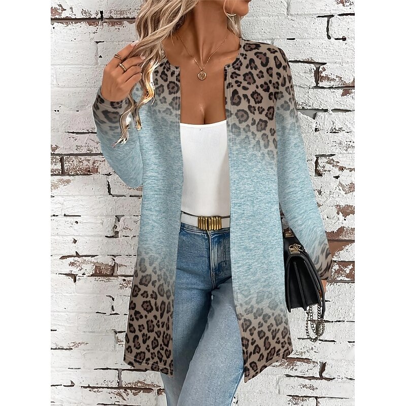 Women's Casual Jacket Comfortable Breathable Pocket Open Front Casual Boho Vintage Floral Casual Daily Wear Open Front Long Crewneck Regular Fit Long Sleeve Outerwear Blue Purple Spring Fall4