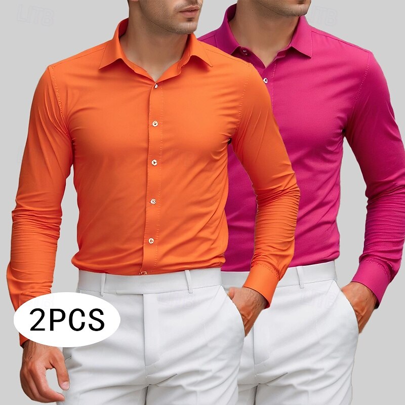 Men's Shirt Dress Shirt Tuxedo Shirts Solid / Plain Color Office & Career Daily Wear Pink+Orange Green+orange Pink+Green Long Sleeve Shirt Collar All Seasons Clothing Apparel Basic