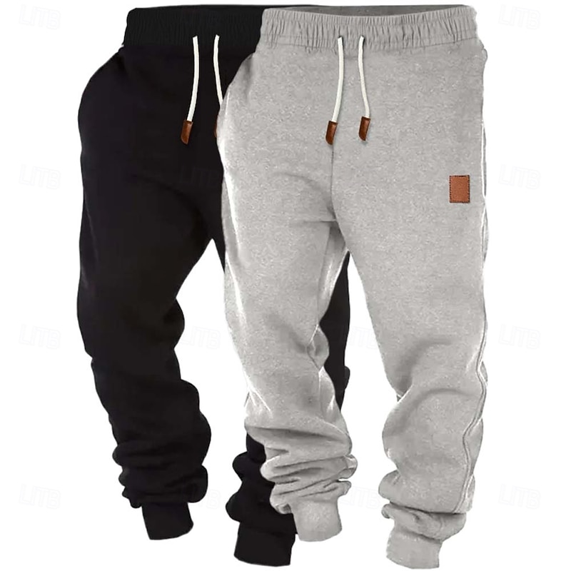 Men's Fleece Pants Sweatpants Joggers Trousers Drawstring Plain Comfort Breathable Full Length Outdoor Daily Going out Fashion Classic Style Black+Navy Blue Black+Light Grey2