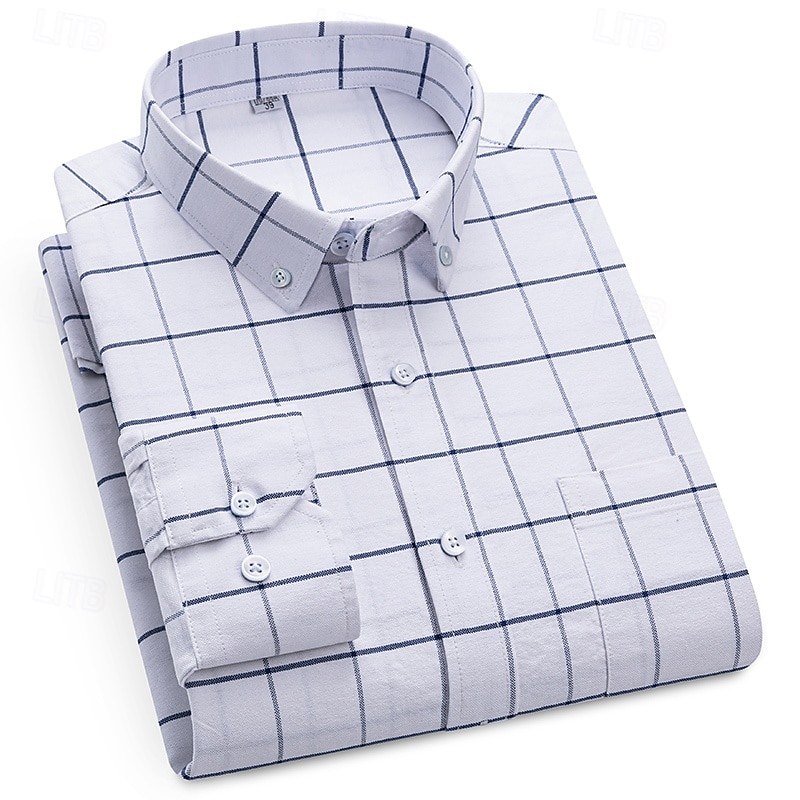 Men's Shirt Dress Shirt Button Down Shirt Oxford Shirt Collared Shirt Plaid / Striped / Chevron / Round Daily Wear Corporate Clothing White Red Dark Navy Blue Long Sleeve Shirt Collar All Seasons2