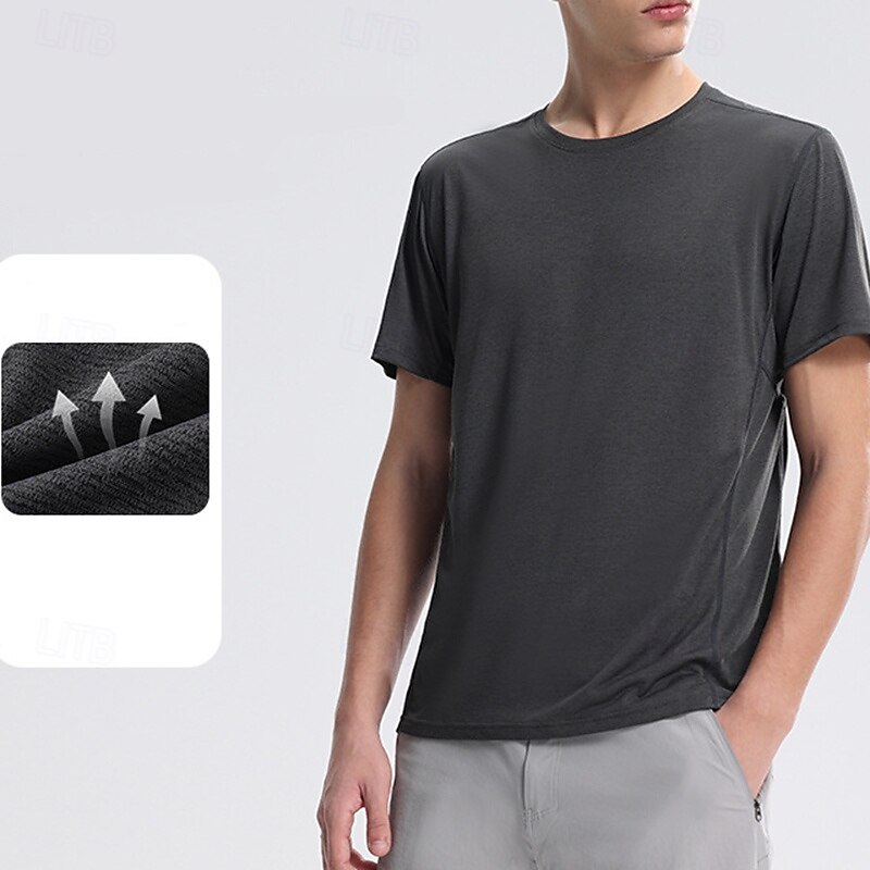 Men's Performance Shirt Sport Tee Shirt Short Sleeve Crew Neck Top Outdoor Quick Dry Lightweight Sweat wicking Breathable Polyester Dark Grey Black White Tennis Golf Running