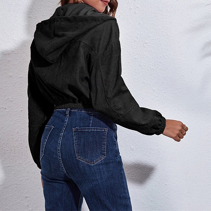 Women's Casual Jacket Warm Comfortable Zipper Pocket Fashion Outdoor Plain Going out Weekend Zipper Short Hooded Regular Fit Long Sleeve Outerwear Black Pink Fall Winter4