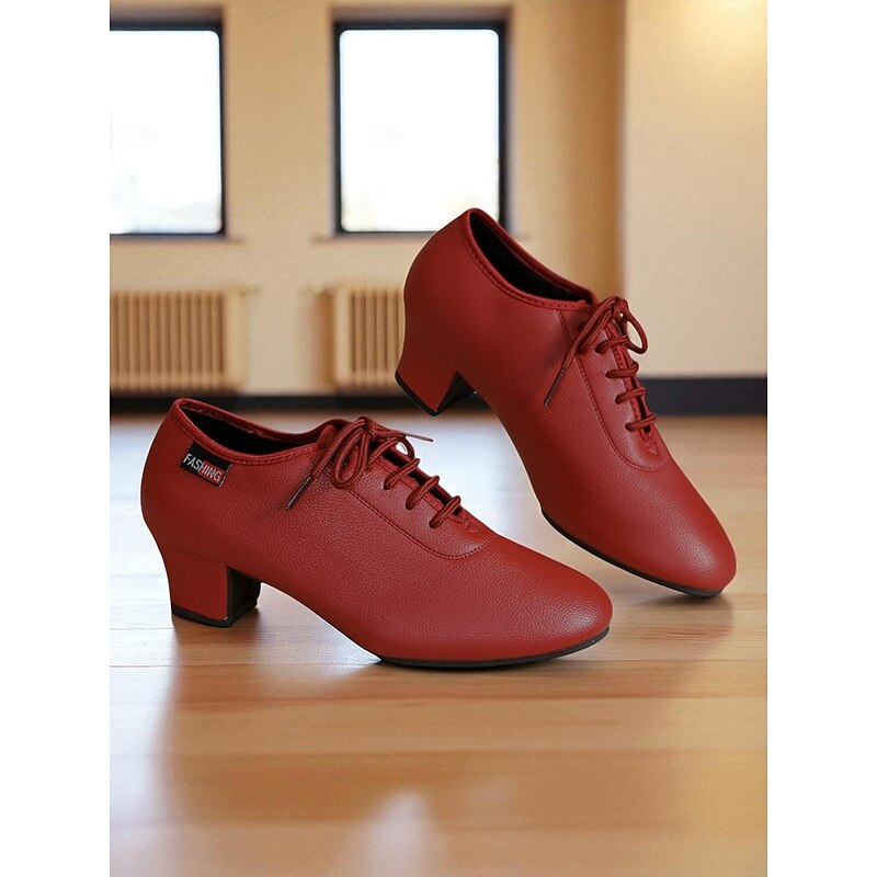 Women's Professional Dance Shoes - Burgundy Lace-Up Practice Heels with Comfortable Block Heel and Soft Leather Finish, Ideal for Ballroom, Latin and Jazz Dance Training4