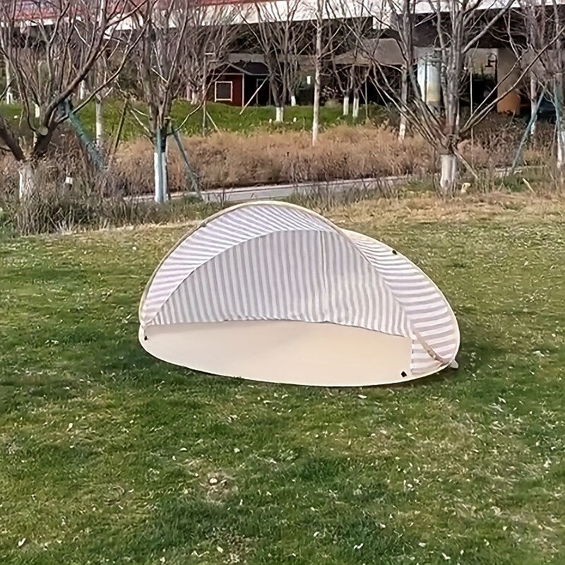 2-Person Quick Setup Beach Tent Sun Shelter - Portable No Assembly Required Striped Beige & White Canopy All-Season Outdoor Shade for Camping Picnics Holidays Beach Tents for Camping Picnic Essen2