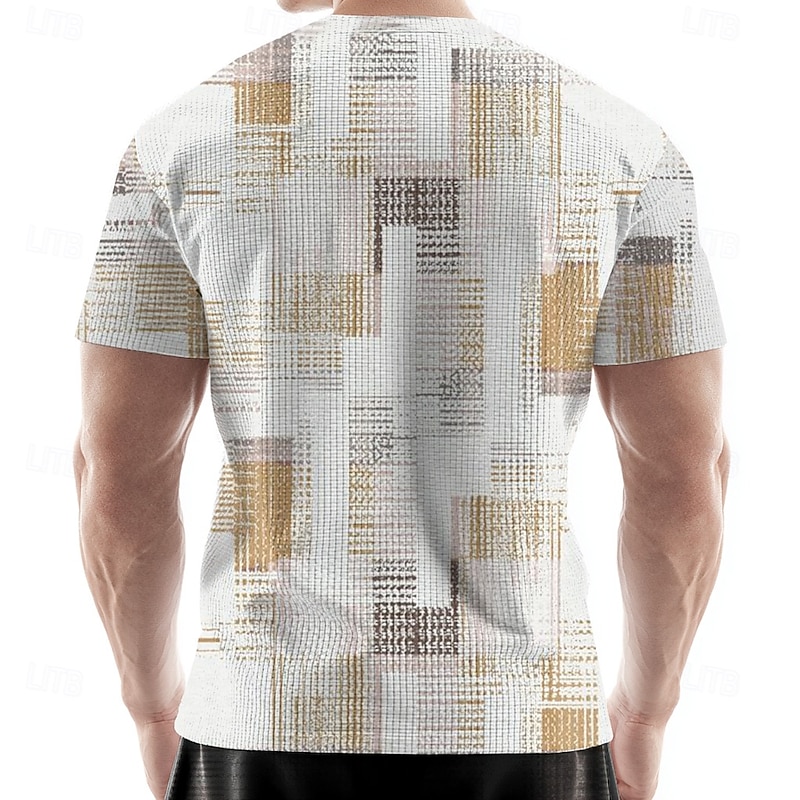 Men's Geometric Abstract Waffle Shirt Short Sleeve T shirt 3D Print Crew Neck Shirt Fashion Daily Designer Street Casual Daily Red Blue Green Summer Spring Clothing Apparel S M L XL XXL XXXL2