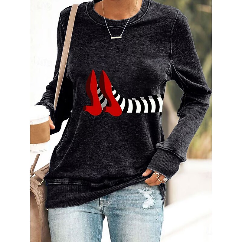 Halloween Women's Pullover Sweatshirt Witch Graphic Casual Long Sleeve Crew Neck Round Neck Regular Tops Street Casual Holiday Print Black Red Blue Green Gray Spring Fall Winter