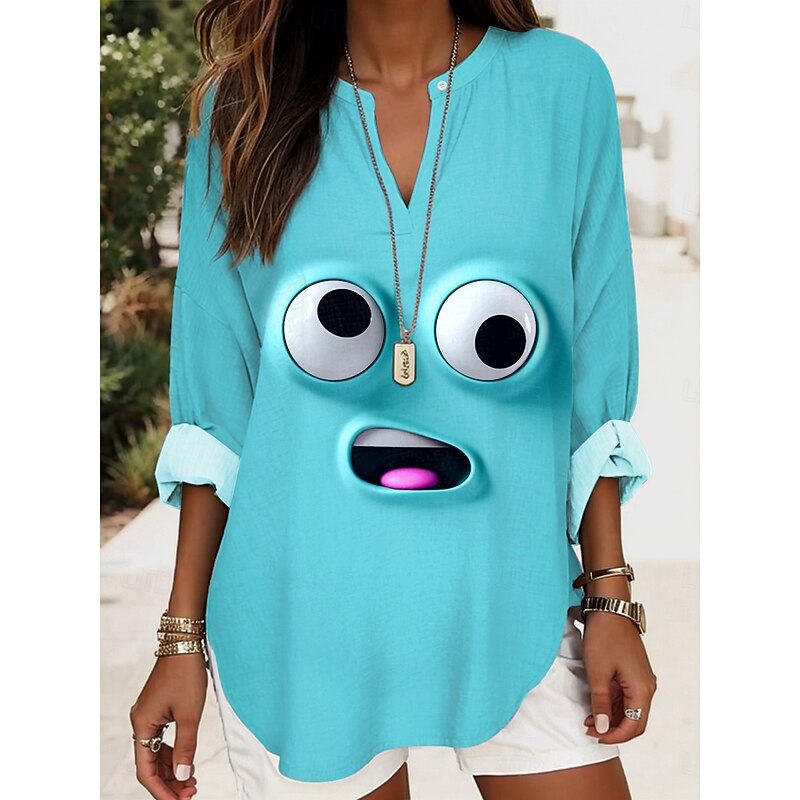 Women's Blouse Tunic V Neck Long Sleeve Boho Casual Tops Graphic Geometric Vintage Tropical Long Tops Daily Wear Print Yellow Blue Purple Green Fall2