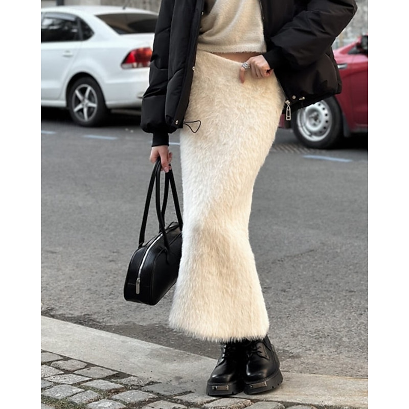 Women's Skirt Casual Maxi Mid Rise Skirts Plain Micro-elastic Vacation Holiday White Summer Nylon2