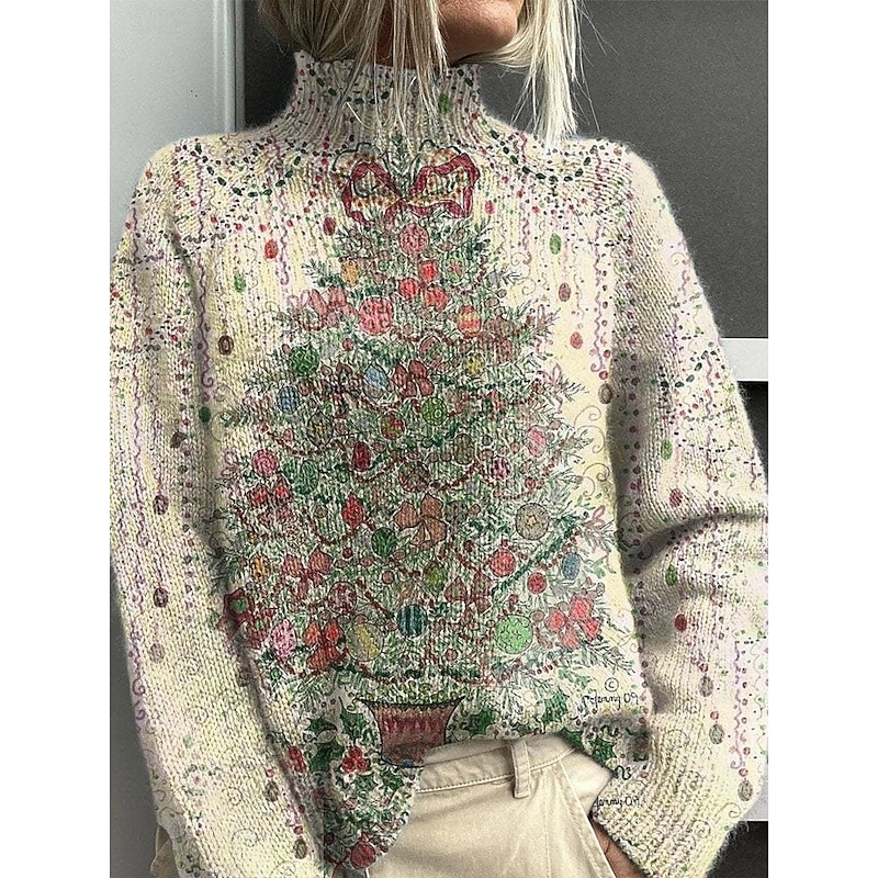 Women's Sweater Casual Soft Geometric Ribbed Turtleneck Knitted Print Long Sleeve Regular Tops Knit Outdoor Daily Weekend Yellow Blue Fall Winter4