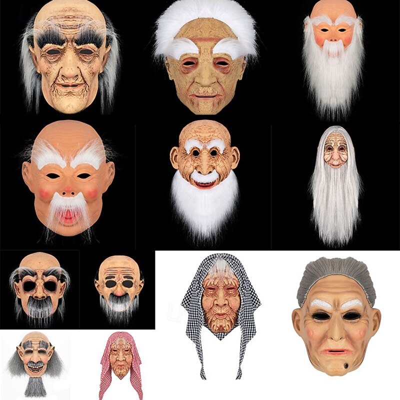 Halloween Old Man & Lady Mask for Adults, Realistic Scary Costumes Latex Face Mask, Creepy Elderly Character Mask for Halloween Party, Cosplay, and Haunted House Props