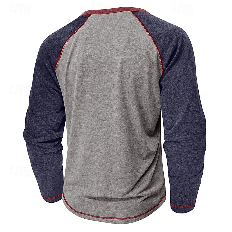 Men's Henley Shirt Tee Baseball T-Shirt Short Sleeve Color Block Designer Basic Bohemian Raglan Sleeves Henley Outdoor Casual Daily Summer Fall Black Navy Blue Blue Henley T-Shirt3