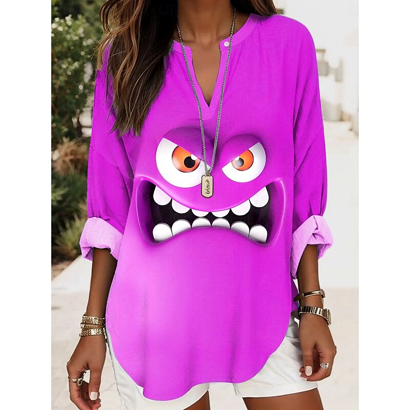 Women's Blouse Tunic V Neck Long Sleeve Boho Casual Tops Graphic Geometric Vintage Tropical Long Tops Daily Wear Print Yellow Blue Purple Green Fall4