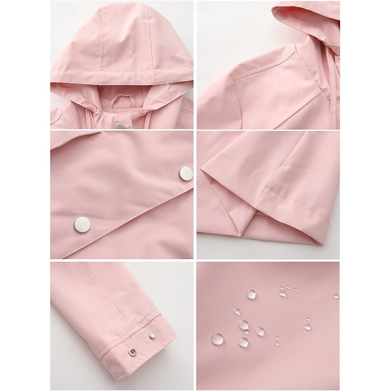 Women's Coat Waterproof Comfortable Pocket Buttons Fashion Street Style Plain Outdoor Casual Daily Long Hooded Regular Fit Long Sleeve Outerwear Black White Pink Spring Fall3