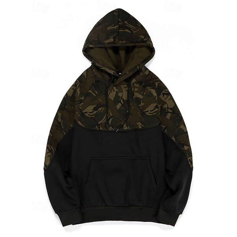 Men's Casual Tops Pullover Hoodie Sweatshirts Hooded Long Sleeve Top Athleisure Camo / Camouflage Sun Protection Windproof Hiking Workout Athletic Sportswear Activewear Black Army Green4