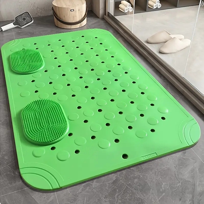 Non-Slip Bathroom Mat with Drainage Holes Comfortable Massage Shower Floor Rug Solid Color Rectangle Design for Home & Hotel Use4