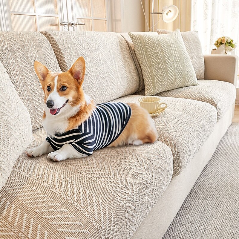 Chenille Herringbone Sofa Cover For Dog Anti-Slip Magic Couch Cover Pet Friendly2