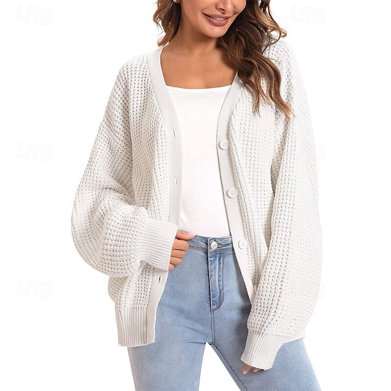 Women's Sweater Cardigan Fashion Streetwear Daily Solid Color Ribbed Open Front Knitted Long Sleeve Long Tops Knit Holiday Going out Weekend Black White Fall Winter2