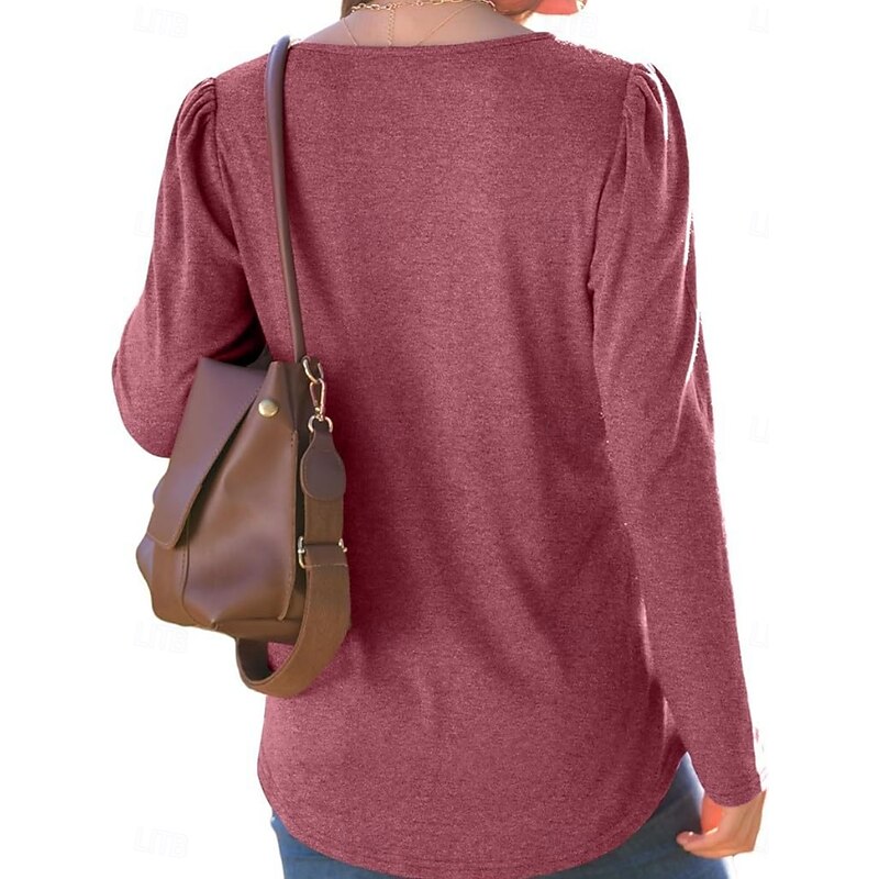 Women's Blouse Solid Color Stylish Casual Long Sleeve Crew Neck Regular Tops Daily Ruched Black Red Purple Brown Beige Summer Spring Fall3