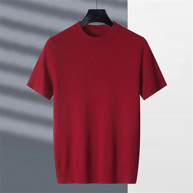 Men's Pullover Sweater Jumper Knit Sweater Ribbed Knit Regular Tops Knitted Plain Crew Neck Fashion Basic Vacation Daily Wear Clothing Apparel Summer Spring Camel Wine M L XL2