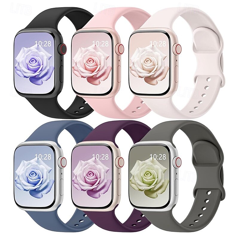 6 Pack Sport Band Compatible with Apple Watch band 38mm 40mm 41mm 42mm 44mm 45mm 49mm Cute Silicone Strap Replacement Wristband for iwatch Ultra 2 Series 9 8 7 SE 6 5 4 3 2 14