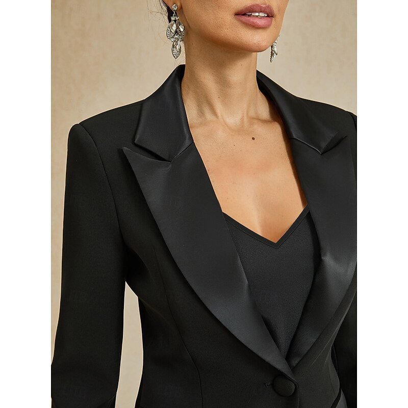 Women's 2 Pieces Suits Formal Wedding Guest Satin Stretch Satin Elegant Vintage Simple Long Sleeve Ankle Length Peak Lapel Single Breasted2
