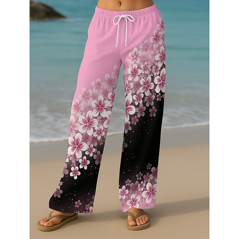 Women's Culottes Wide Leg Vacation Vintage Ethnic Style Full Length High Waist Floral Graphic Quick Dry Breathability Soft Inelastic Formal Outdoor Vacation Yellow Pink Blue Purple Summer Spring