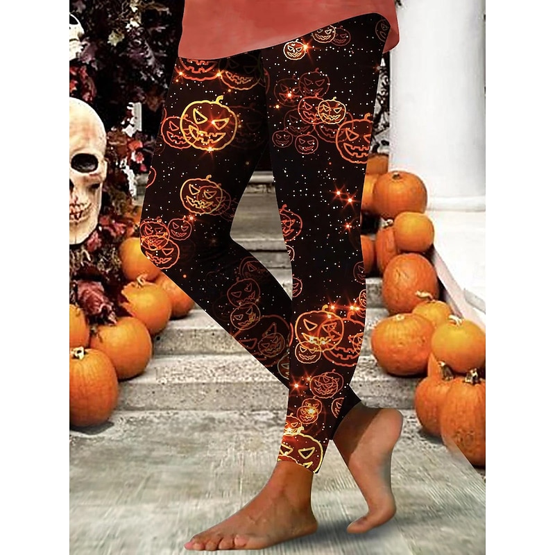 Women's Leggings Vacation Vintage Fashion Ankle-Length High WaistPantsHalloween Graphic Pumpkin Monster Printing Soft Breathable Stretchy Formal Outdoor Vacation Grey Black Orange Spring Fall Winter2