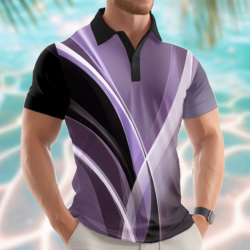 Men's Geometric Abstract Polo Short Sleeve Polo Shirts Lapel Casual Athleisure 3D Print Buttons Summer Blue Purple Green3
