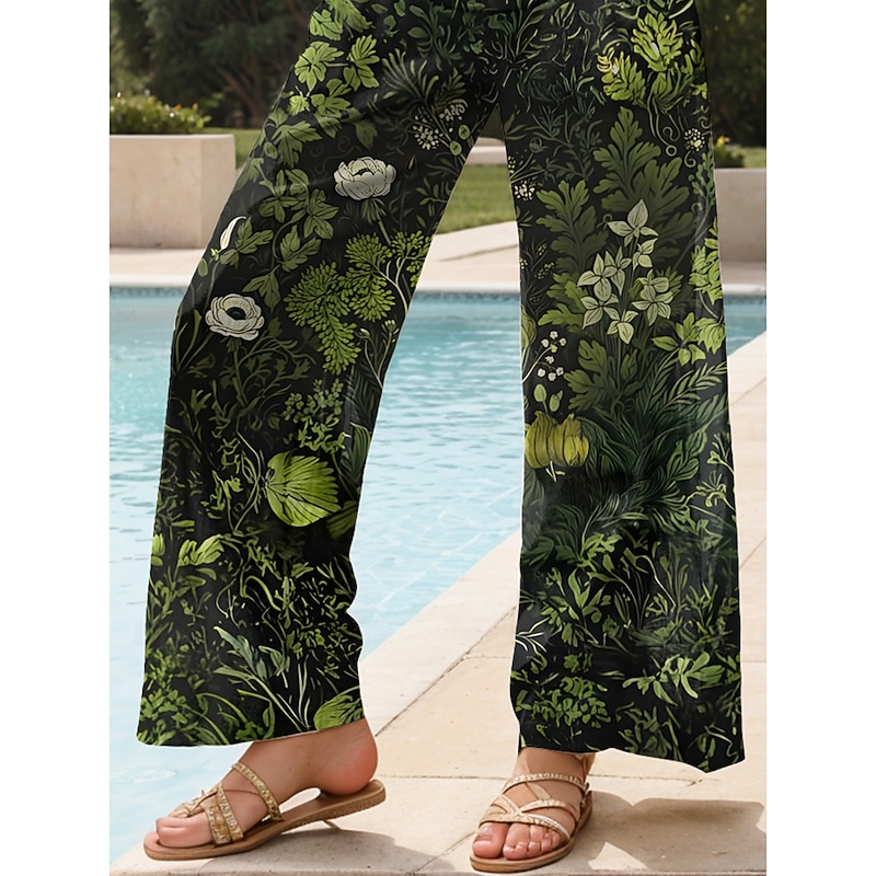 Women's Culottes Wide Leg Wide Leg Chinos Vacation Vintage Ethnic Style Full Length High Waist Floral Graphic Quick Dry Breathability Soft Inelastic Formal Outdoor Vacation Amethyst Robin's Egg Blue3