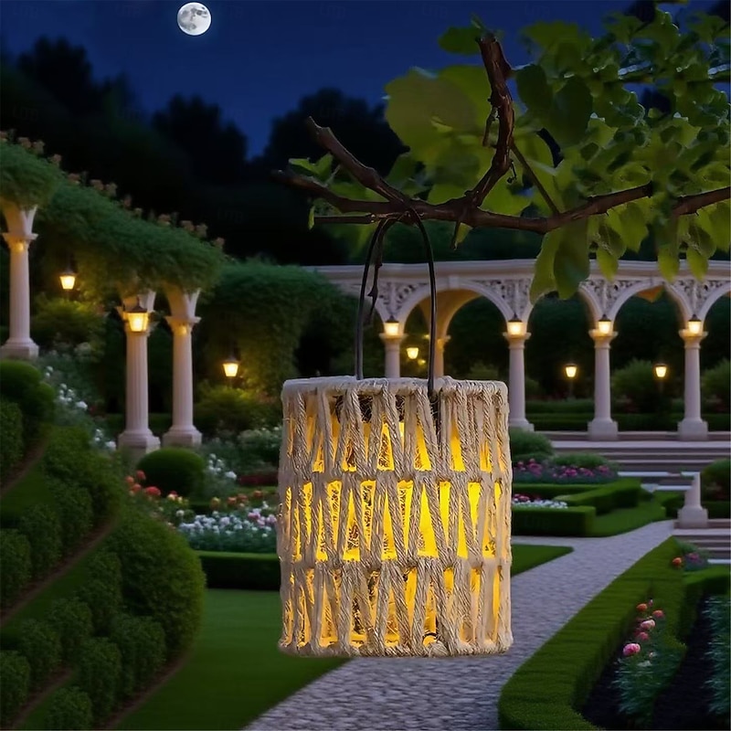 Outdoor Solar Lanterns Courtyard Hand-Held Rattan Woven Lamp Camping Lamp Garden Villa Outdoor Solar Handmade Woven Hanging Lamp  1PC3