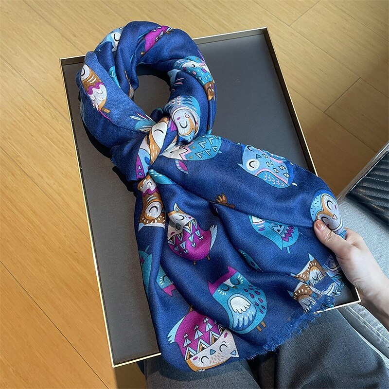 Women's Rectangle Scarf Street Daily Date White Blue Scarf Animal